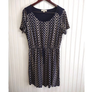 Love Luscious Navy and Tan Chevron Dress Size Med.